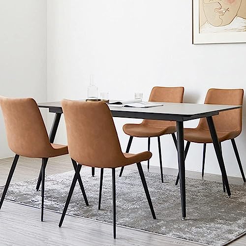 HIPIHOM Modern Dining Chairs Set of 4, Upholstered Faux Leather Cushion Seat and Sturdy Metal Legs (4 Brown Chairs) - color: 4 Brown Chairs