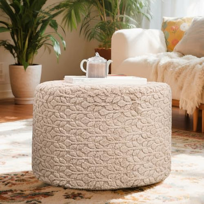 Poofieotto Pouf Ottoman Footstool 20x20x14In Couch Footrest Light Coffee | All-One Foam Pouf, Ottoman Coffee Table,Couch Foot Rest,Chair Footrest,Remov. Cover, Perfect for Living Room, Bedroom & Dorm - color: Light Coffee