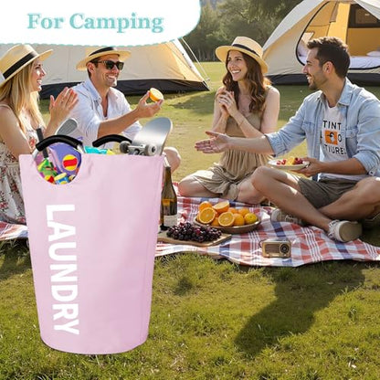 WOOHA 125L Large laundry basket,Collapsible laundry hamper, Tall Clothes Baskets Folding Washing Bin Foldable Fabric Hamper Bags for Bedroom, Closet,Bathroom,College,laundry bag,pink - color: Pink, size: 125L-XXXL
