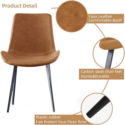 HIPIHOM Dining Chairs Set of 2, Modern Kitchen & Dining Room Chairs, Upholstered Faux Leather Cushion Seat and Sturdy Metal Legs (2 Brown Chairs) - color: Brown Chairs Set of 2