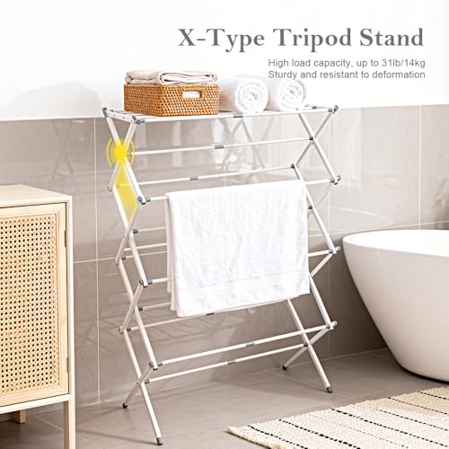 4-Tier Foldable Clothes Drying Rack 15" D x 29" W x 52" H - White | Portable Extendable Laundry Drying Rack for Indoor Air Drying Clothing with 4 Hangers - size: 4-Tier