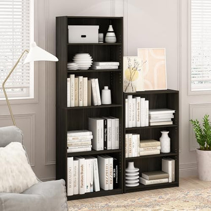 Furinno Jaya Book Shelf, 5-Tier Bookshelf, Tall Standing Bookcase with Adjustable Shelves, 9.5 x 24.5 x 71.2, for Living Room, Bedroom, Home Office, Black Espresso - color: Black Espresso, size: 5-Tier, 9.5 x 24.5 x 71