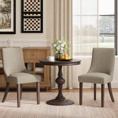 MALOL Wooden Dining Chairs Set of 2, Upholstered Kitchen & Dining Room Chairs with Solid Wood Legs Curved Backrest Farmhouse Accent Chair for Dining/Kitchen/Living Room, Camel - color: Camel, size: Set of 2