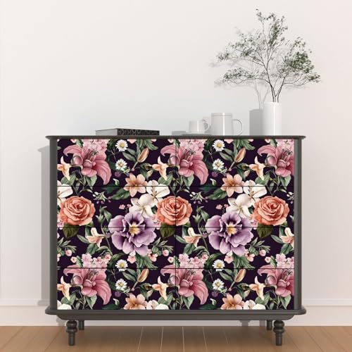 Dark Rose Peel and Stick Wallpaper 17.5" x 118",Purple | Self Adhesive/Removable/Waterproof/Thick Vinyl Contact Paper for Bathroom Bedroom Shelf Cabinet Drawer,Prepasted,Easy Peel - color: Red&Purple, size: 118" x 17.5"