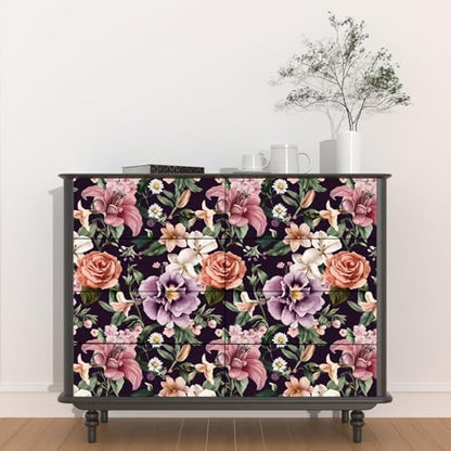 Dark Rose Peel and Stick Wallpaper 17.5" x 118",Purple | Self Adhesive/Removable/Waterproof/Thick Vinyl Contact Paper for Bathroom Bedroom Shelf Cabinet Drawer,Prepasted,Easy Peel - color: Red&Purple, size: 118" x 17.5"