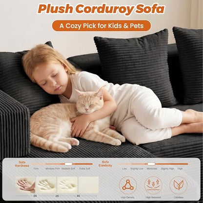 6-in-1 Boneless Couches Modular Sectional Sofa | Cloud Couch Sectional & Tri-Folding Mattress | Corduroy Pet-Friendly Convertible Sofa Bed with 800LB Capacity Living Room, Apartment, Guest Room - color: Black
