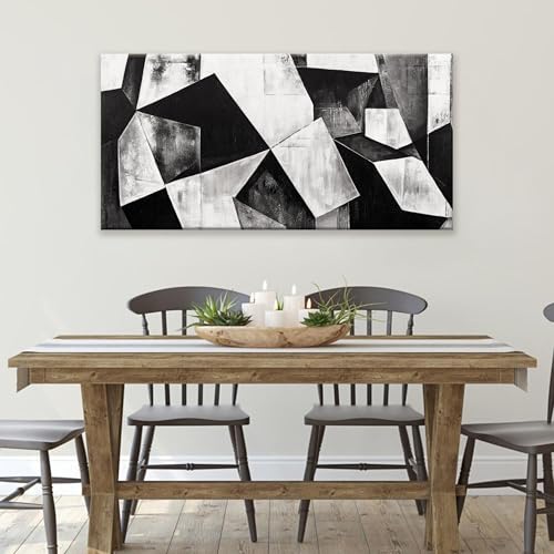 TAIJXAGSG Canvas Art Wall Decor Color Block Line Art Prints Black And White Geometric Color Block Art Painting Modern Artwork Decorations For Living Room Pictures For Bedroom Wall Decor 24x48 In - color: Ink Black, size: 48"L x 24"W