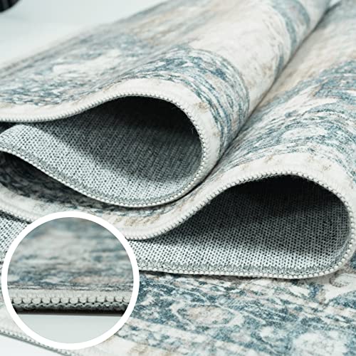 2x6 Hallway Runner Rug Washable: Soft Kitchen Rug Non Slip Runner with Rubber Backing for Living Room Bedroom Bathroom Non Shedding Farmhouse Carpet Runners (Blue, 2X6) - color: Blue, size: 2' x 6' (Rectangular)