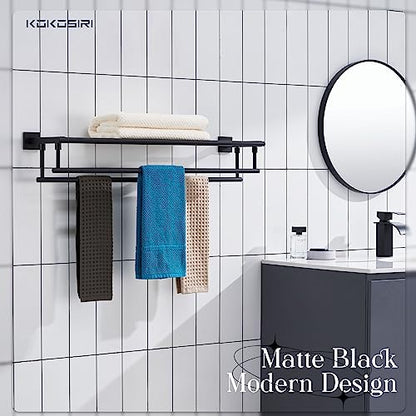 KOKOSIRI Bath Towel Rack with Double Towel Bars 32-Inch Bathroom Towel Shelves Towel Holder Wall Mounted Stainless Steel, Matte Black, B6005BK-L32 - color: Matte Black, size: 32 Inch