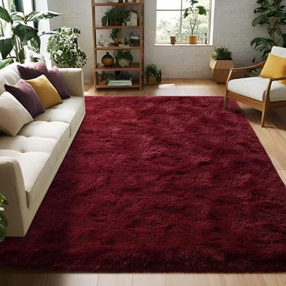 3x5 Fluffy Burgundy Red Area Rug - color: A- Wine Red, size: 3' X 5' (Rectangular)