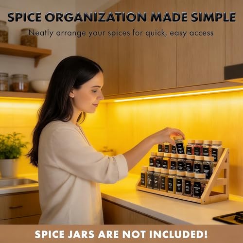 Spice Rack, Spice Organizer -3 Tier Bamboo Spice Racks, Solution for Spice Storage in Kitchens, Countertops，Storage Rooms and Other Places - size: Large