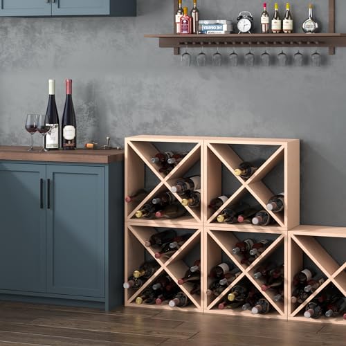 Stackable Wine Rack 48 Bottle Liquor Display Storage Cube Free Standing Floor Wine Cabinet for Cellar & Kitchen - size: 48 Bottles