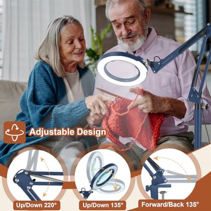 LANCOSC 15X Magnifying Glass with Light and Stand, 3-in-1 Adjustable Swing Floor Lamp, 5 Color Modes Stepless Dimmable, LED Lighted Hands Free Magnifier & Clamp for Reading, Crafts, Painting - Blue - color: Blue