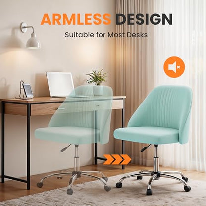 Simple Deluxe Armless Office Desk Chair, Modern Cute Swivel Vanity Chair Comfy Home Office Chairs with Wheels Height Adjustable Rolling Computer Task Stools for Living Room, Make-up, Bedroom, Teal - color: Teal