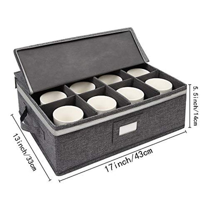 popoly Cup and Mug Storage Box 2 Pack, Coffee Mug Storage Holds 24 Mugs | Coffee Mug Storage with Rivet Reinforced Handles, Holds 24 Coffee Mugs and Tea Cups, Structured Top and Stackable (Grey) - size: 2 Pack