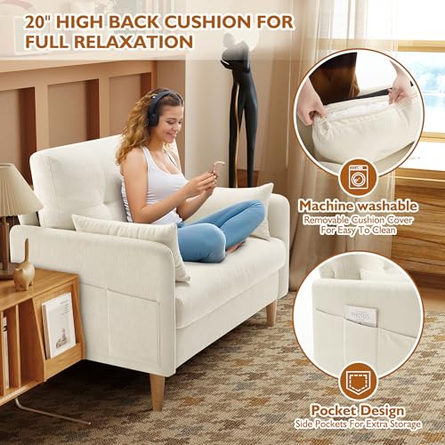 Urhanherry 47" Small Sofa Couch, Soft Chenille loveseat Mini Couch with Throw Pillow and Removable Cushion Cover for Small Spaces, Bedroom, Apartment, Dorm, Office, Living Room(Beige) - color: Beige