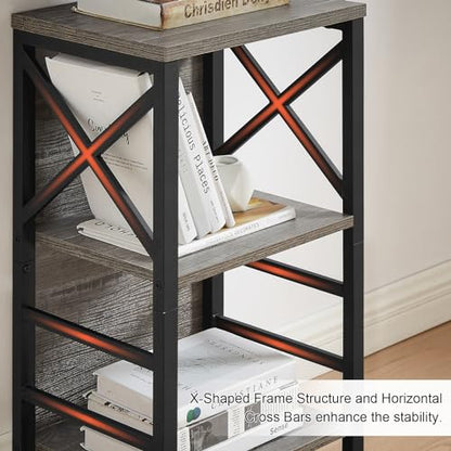 MNEETRUNG Small Bookcase,3 Tier Industrial Bookshelf with Metal Frame and Backboard,Low Grey Book Shelf,Book case for Small Spaces,Living Room,Bedroom and Home Office - color: Grey, size: 3-Tier (15.7"W x 11.8"D x 27.6"H)