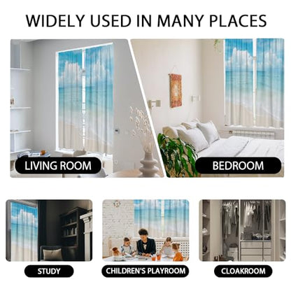zokyer Extra Long Wide Curtains, Coastal, 52" W x 84" L, Rod Pocket | 2 Panels, Hawaiian Tropical Nautical Beach Theme, S-ummer Blue Sea Sky Ocean Landscape, Sand Large Window Drapes Decor - size: 52"W x 84"L (Pack of 2)
