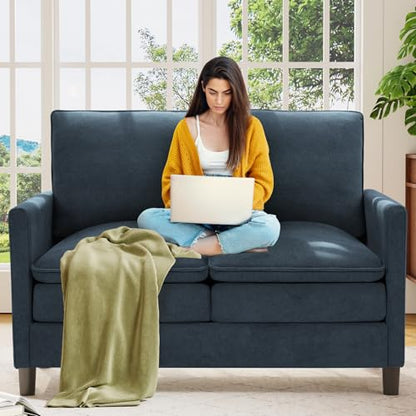 Welzona 3-Layers Cloud Loveseat Sofa, 51" Small Couch, Teddy Small Sofa | Comfy Teddy Fabric, Washable Covers, Tool-Free Setup, All-wood Futon Couch for Living Room, Bedroom, Small Spaces, Blue Grey - color: Blue Grey, size: cloud loveseat