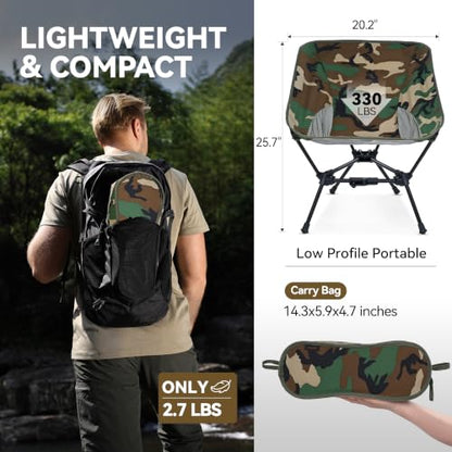 MARCHWAY Lightweight Folding Camping Chair with Spring Lock, Stable Compact Portable for Outdoor Camp, Travel, Beach, Picnic, Festival, Hiking, Backpacking (Lowback Camo) - color: Lowback Camo