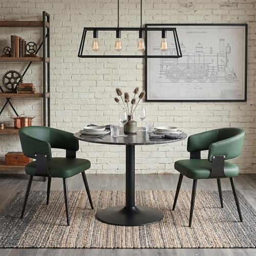 Dining Chairs Set of 2, Modern Upholstered Faux Leather Kitchen Chairs with Curved Back, Easy to Assemble & Clean for Dining Room, Restaurant, Cafe, Green | Faux Leather Upholstery, Curved Back, Metal Legs, Easy Clean, Dining Room, Kitchen, Breakfast Nook