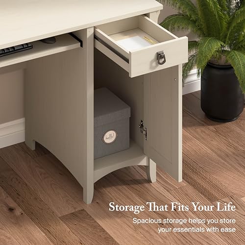 Bush Home Salinas Small Computer Desk with Hutch in Antique White - color: Antique White