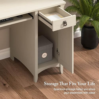 Bush Home Salinas Small Computer Desk with Hutch in Antique White - color: Antique White