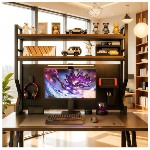 Desktop Hutch Bookshelf,Many Gifts,Metal Desktop Bookcase with pegboard, Desk Shelf, Countertop Storage Organizer Rack for Dorm or Office,Desktop Shelves (Natural+Black, 37.4" Lx9.9 Wx39 H) - color: Natural+black, size: 37.4" Lx9.9 Wx39 H