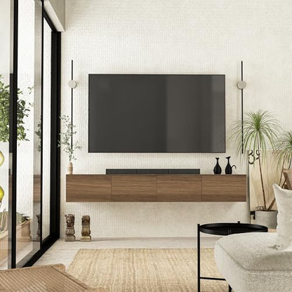 Atelier Mobili Floating TV Stand Wall Mounted for 75-85 Inch TVs - Modern Entertainment Center with Storage - 2-Piece Modular Design Easy Assembly - Walnut Wood Media Console Cabinet for Living Room - size: 4 Doors