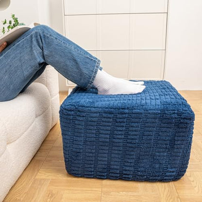 Square Ottoman Foot Rest, Navy Blue, 20x14 In,Modern Footstool,Coffee Table | Footstool Ottoman,Stuffed Pouf Ottoman,All-One Foam Filler, Footrest,Beanbag Chair,Floor Pouf for Living Room Wedding Bedroom - color: Navy Blue