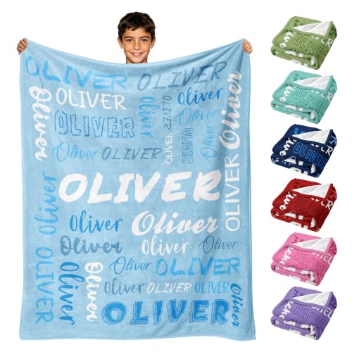Personalized Blanket with Name, Custom Name Blanket Gifts for Kids Adults Boys Girls Teen, Soft Customized Fleece Flannel Throw for Bedroom Living Room, Birthday Christmas - color: Light Sky Blue