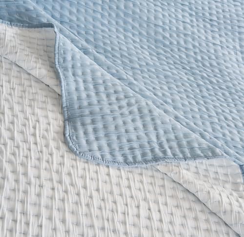Greenland Home Fashions Homestead Modern Artisan Reversible Matelassé Coverlet Set, 3-Piece Full/Queen, Sky Blue - color: Sky Blue, size: 3-Piece Full/Queen
