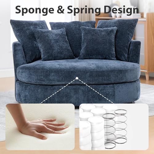 Chifee & Vingol 55" W Oversized Accent Barrel Chair Large Round Chair Extra Large Armchair with 5 Pillows for Living Room,Bedroom,Home Theater,Chenille,Navy - color: 55"- Navy