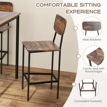 Giantex 5-Piece Dining Table Set W/Counter Height Table & 4 Bar Stools, Industrial Kitchen Dining Set W/Footrest & Backrest, Space-Saving Dinette Set for Pub, Dining Room, Restaurant (Mix Brown) - color: Mix Brown