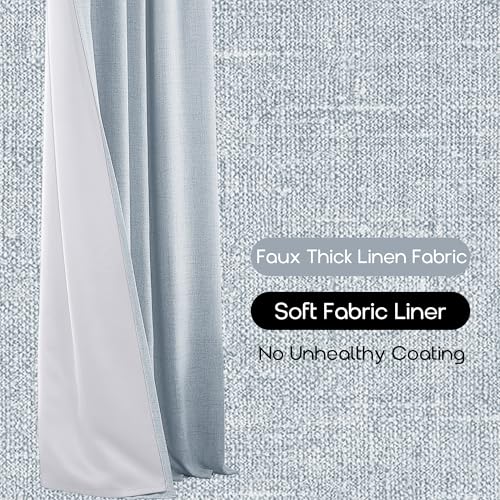 Light Blue Linen Blackout Curtains for Bedroom, 84" L Coastal Summer Light Blocking Thermal Insulated Drapes, Pleated Grand Millenial Drapery Panels, Set of 2 - color: Light Blue, size: 50"W x 84"L (Pack of 2)