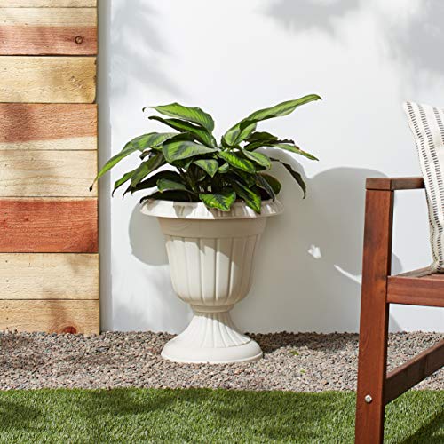 Arcadia Garden Products PL00BG Classic Traditional Plastic Urn Planter, 16” x 18”, Beige - color: Beige, size: 16" x 18"