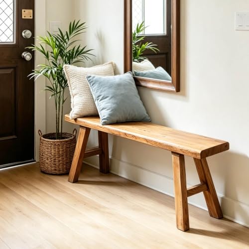 Narrow Entryway Bench Farmhouse Wood End of Bed Bench 20" 32" 39" 47" 55" 63" 71" 79" Sturdy Stable Skinny Long Benchs for Bedroom Hallway Dining Room Porch Easy to Assemble Natural Finish(55") - size: 55"