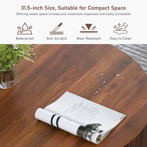 31.5" Round Coffee Table with Storage, Mid Century Modern Coffee Tables with Fluted Base, Wooden Circle Accent Center Table for Living Room Small Space Apartment Office (Walnut) - color: Walnut 31.5" Round Flip-top
