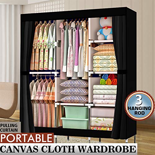 Portable Closet with Cover and Shelves 71" Freestanding Wardrobe Clothes Rack Storage Organizer Heavy Duty Steel Frame Garment Rack for Bedroom Dorm Apartment Black