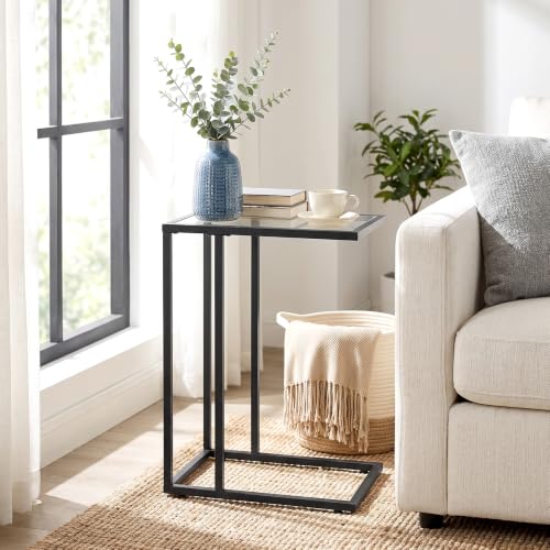 HOOBRO C Shaped End Table, Set of 2, Glass Side Table with Metal Frame, Black Coffee Table for Small Space, Modern Style, for Living Room, Black BK03SFP201 - color: Black