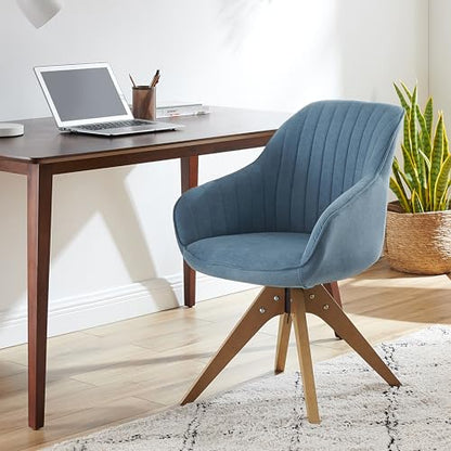 Swivel Desk Chair for Home Office, Fabric, Blue | No Wheels, Beech Wood Legs, Mid Century Modern, Upholstered, 360° Swivel, Accent Chair, Living Room, Bedroom - color: Light Blue, size: Fabric