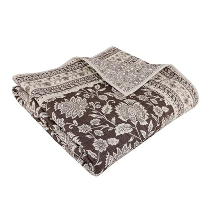 Levtex Home - Adare Cocoa Quilted Throw - (50x60in.) - Floral - Brown Taupe Cream - Reversible - Cotton - color: Cocoa