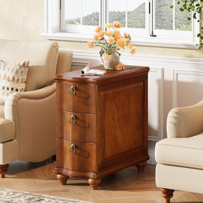 Tribesigns Wood Narrow End Table, Fully Assembled Walnut Nightstand | 3-Drawers Slim Side Table for Bedside, Small Spaces, Living Room, Bedroom, No Assembly Required - color: Walnut Brown