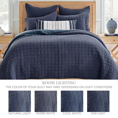 Levtex Home Mills Waffle Twin Bedspread Set (84x104in) with 1 Pillow Sham (26x20in) - Navy - 100% Cotton Twin Size Bedspread Set - Lightweight, Soft, Pre-Washed - color: Navy, size: Twin Bedspread
