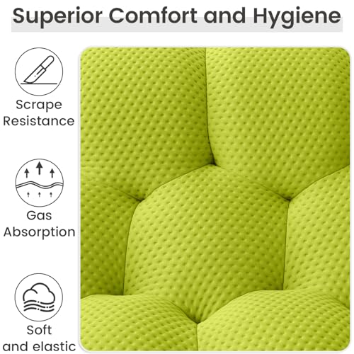 Modular Sectional Sofa,Bubble Couch Set,1 Seater+ Ottoman,Modern Upholstered Bean Bag Sofa Couch Mesh Fabric Lazy Floor Chair Living Roon Sets (Lemon Green) - color: Lemon Green, size: 48"+42"