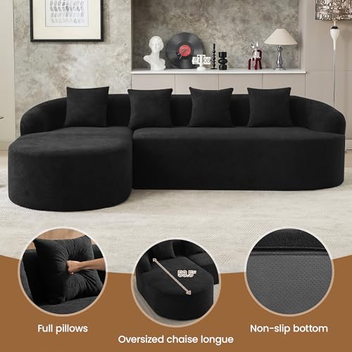 105" Boneless L Shaped Sectional Couch, Curved Cloud Deep Seat Sofa with Chaise Lounge, Oversized 4 Seater Couches for Living Room, No Assembly, Chenille Black - color: Black, size: L-Shaped Sofa
