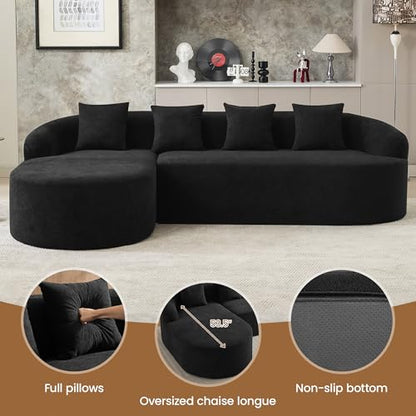 105" Boneless L Shaped Sectional Couch, Curved Cloud Deep Seat Sofa with Chaise Lounge, Oversized 4 Seater Couches for Living Room, No Assembly, Chenille Black - color: Black, size: L-Shaped Sofa