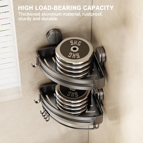 Corner Shower Caddy Suction Cup, 2 Pack Shower Shelves No Drilling, Showers Organizer Storage with Towel Bar & Removable Hooks, Bathroom Shower Shelf Rack for Inside Showers