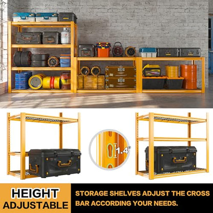 REIBII 40" W Yellow Garage Shelving with Double-Layer Frames for Homeowners | Load 2200Lbs, Adjustable, 10-Minute Easy Assembly, Wire Mesh Panels, for Garage Basement Warehouse Pantry, 40"W×19.5"D×59.5"H - color: Orange