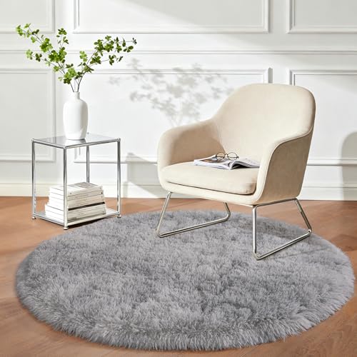 3ft Non-Slip Fluffy Round Rugs, Plush High Pile Carpets Shaggy Circle Rugs | Small Gray Tie-Dyed Rug Fuzzy Ultra Soft Carpets Modern Shag Rugs for Living Room Bedroom Dining Room Kids Room Home Decor - color: Gray Tie-dyed, size: 3' (Round)